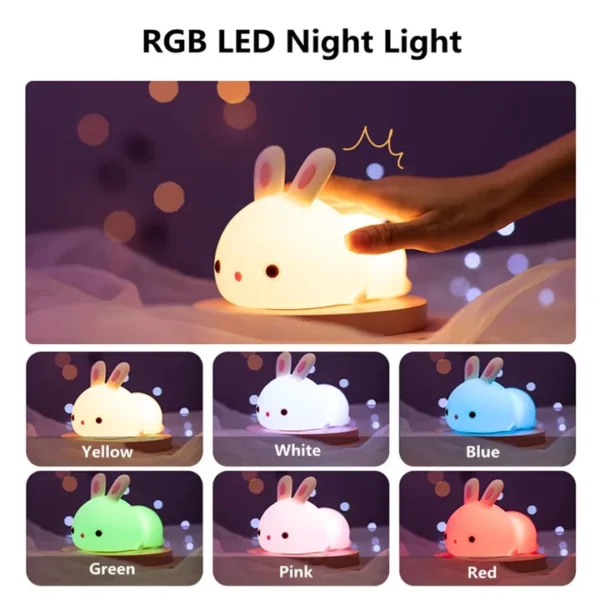 CUTE BUNNY LAMP, Color Changing Silicone Rabbit Touch Night Lamp - Image 3