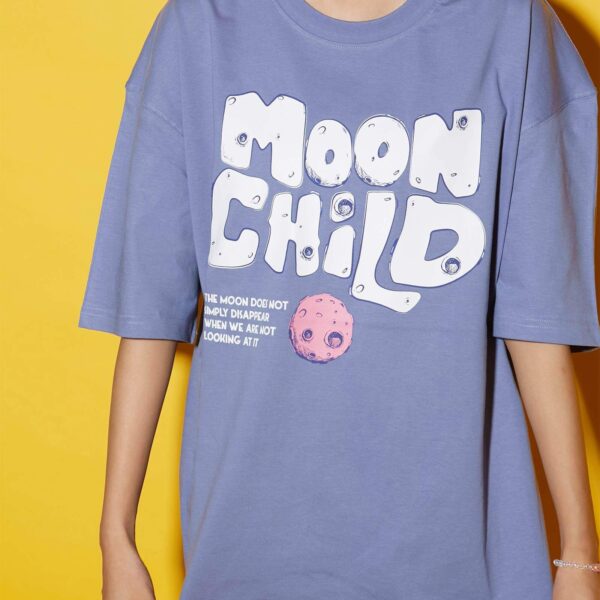 Moon Child Women's Oversized Cotton Mix T-Shirt , Modern print - Image 3