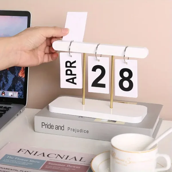 Wooden Desk Calendar, Perpetual Flip Calendar For Room Decor - Image 2