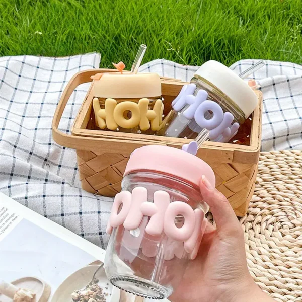 Super Cute Kawaii Glass Sipper For Kids Set of 1 (Random Color) - Image 2