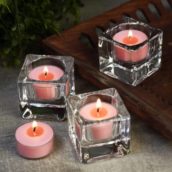 Tealight Small Candles Pink With Acrylic Round Container (Set Of 12)