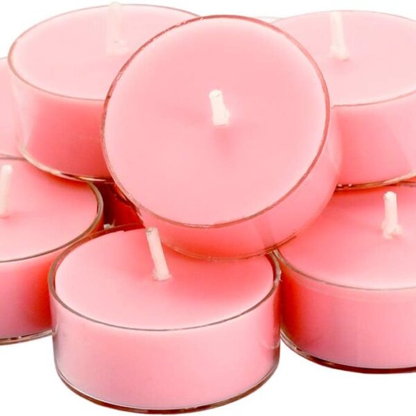 Tealight Small Candles Pink With Acrylic Round Container (Set Of 12) - Image 2