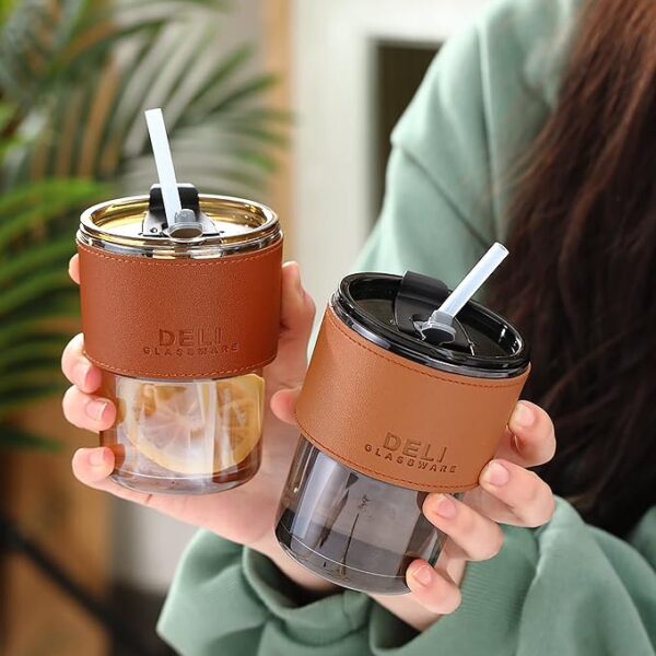 Brown Voix Glass Sipper Mug with Glass Straw - Image 2