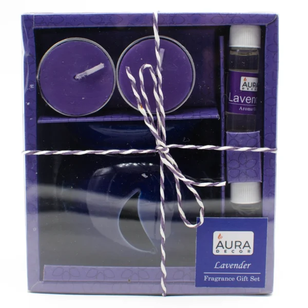 Tea Light Candles With Oil Diffuser With 10 ml Aroma Oil (Set Of 2) Purple Gift Set