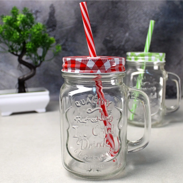 Mason Jar Mug With Handle, Colorful Lid And Straw 450 ml (Random color) - Image 2