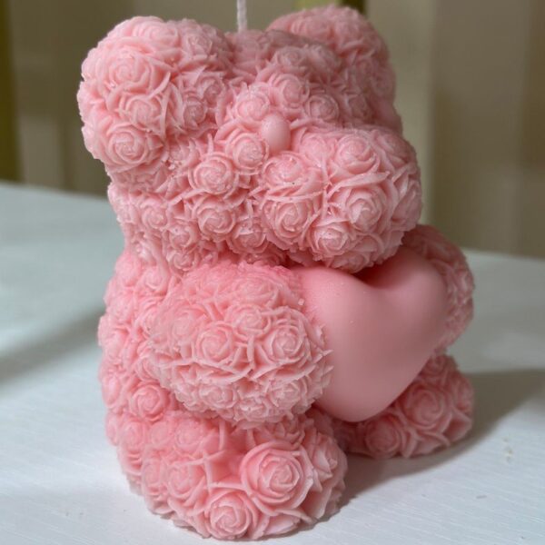 Rose Bear Candle Love Teddy Bear Candle with Heart - Image 4