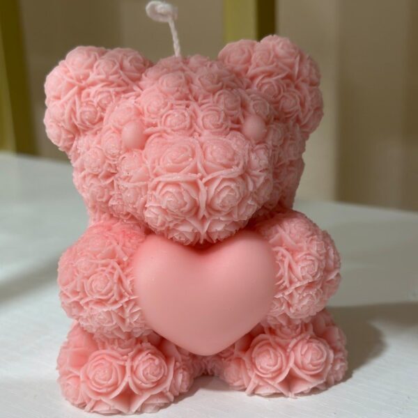 Rose Bear Candle Love Teddy Bear Candle with Heart - Image 3