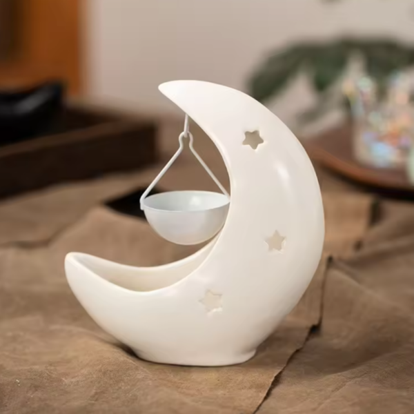 Moon Shape Candle Holder, Aromatherapy Wax Melt Warmer Fragrant Essential Oil Burner - Image 2