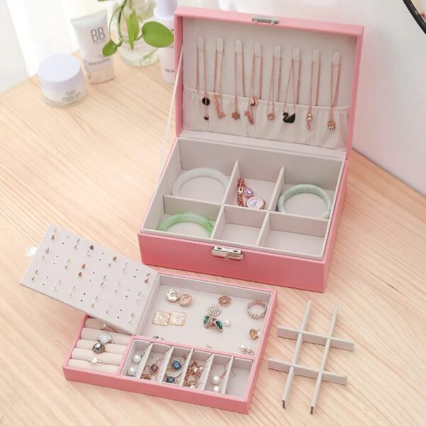 Jewellery Organiser Box of Pu Leather, 2 Layer Jewelry Box - Image 2