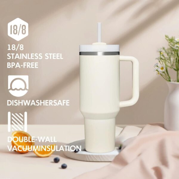 Tumbler with Handle and Straw, Insulated Stainless Steel Sipper White (Capacity-40oz) - Image 3