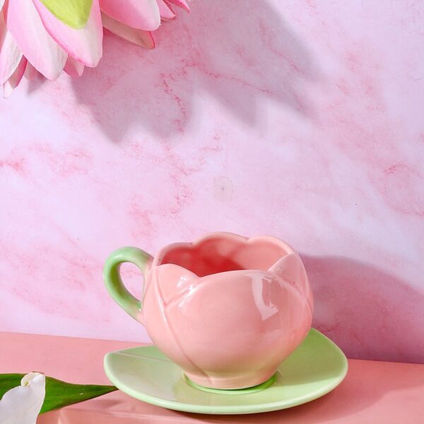 Pink Tulip Cup and Saucer Ceramic - Image 2